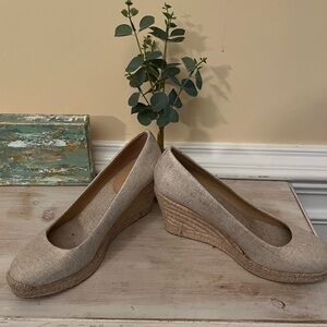 J. Crew Espadrille Wedges, Gold Metallic, Size 9, GUC